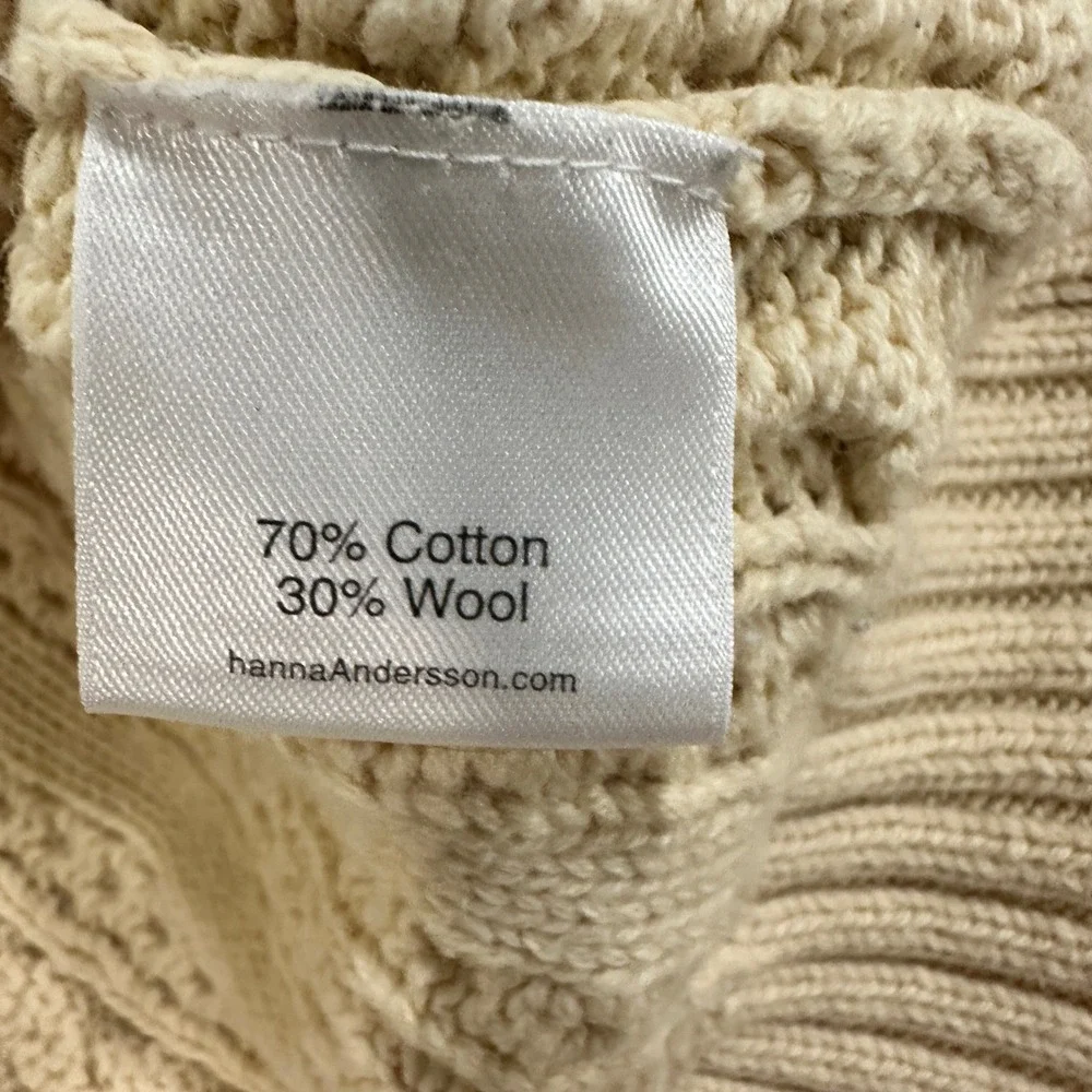 Hanna Andersson Kids Cable Knit Sweater Size 150 Cream Cotton Wool Quarter Zip